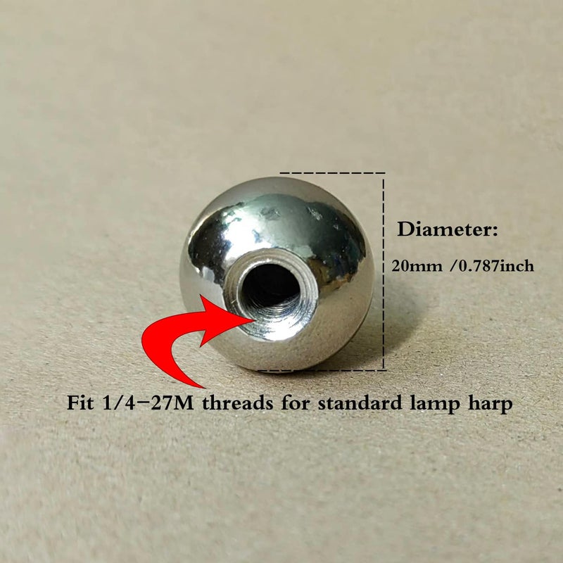 HSIULMY Lamp Shade Screw Cap, 2PCS Ball Solid Metal Lamp Finials Caps - 1/4-27 Threaded Knob for Lamp Harp Tops (20mm Diameter, Brushed Nickel) - Image 4